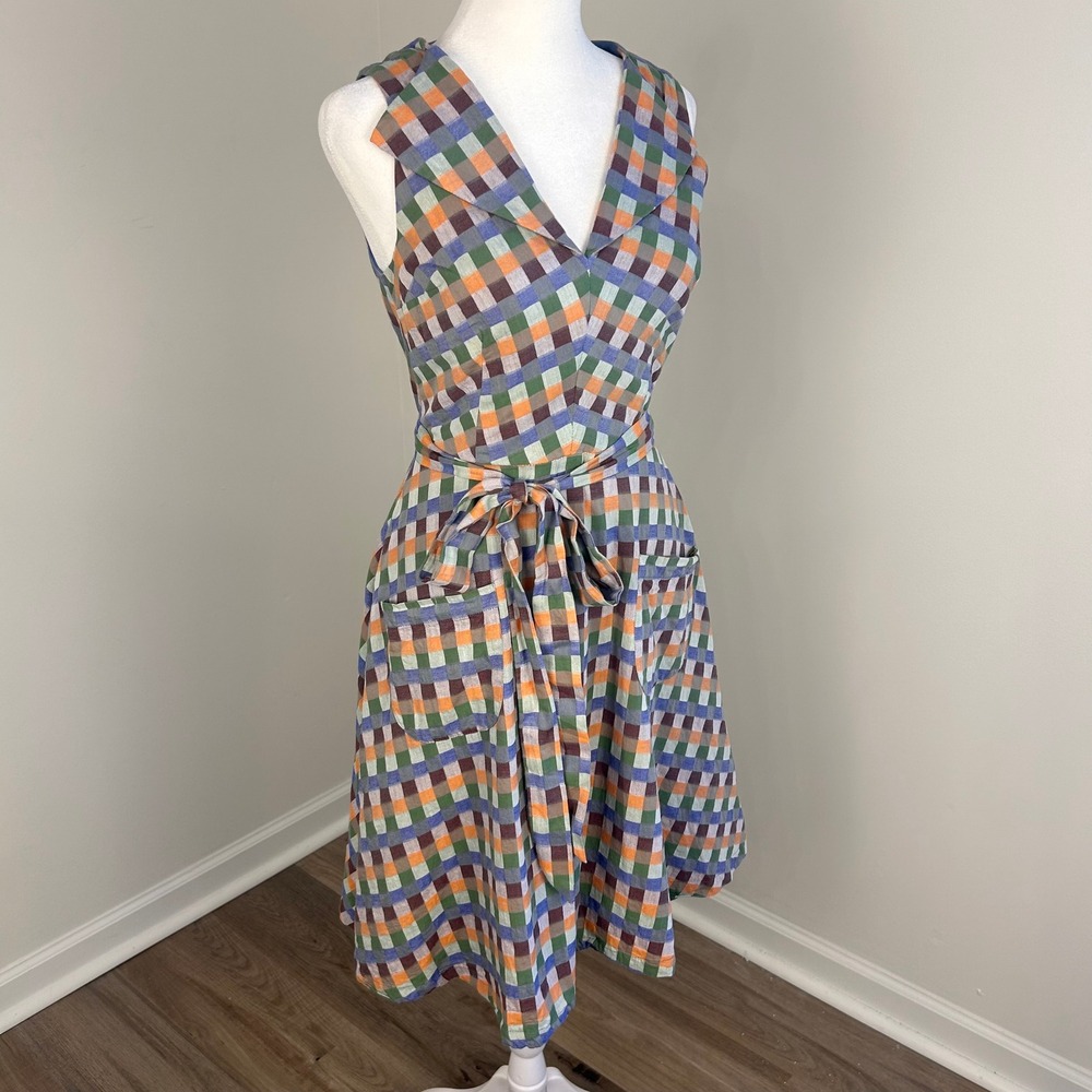 ModCloth Gingham Fit & Flare Dress Women Small Sleeveless Retro Midi Cottagecore - Picture 2 of 12